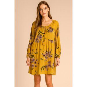Chic Collection Mustard Floral Boho Dress Sz L